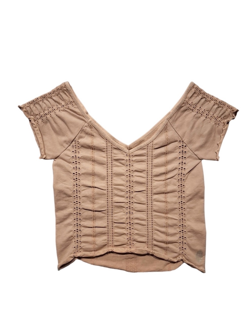NWOT FP Movement by Free People Pink Off-Shoulder Eyelet Crop Top